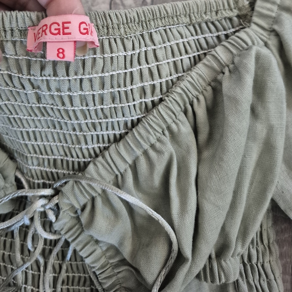 Verge Girl Crop Top Cutouts Balloon Sleeves Sage Green Smocked EUR 8-US 4/S - Picture 3 of 5